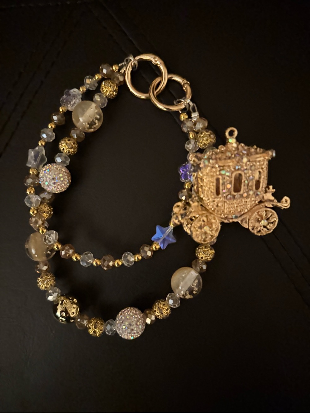 Gold Crystal Beaded Purse Charm Strap – Jeweled Fairytale Carriage Charm